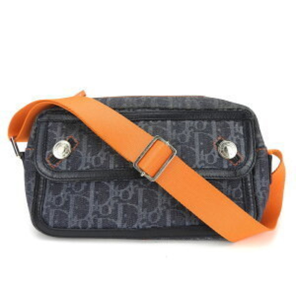 Christian Dior Shoulder Bag Flight Line Trotter Denim Navy Blue Orange
